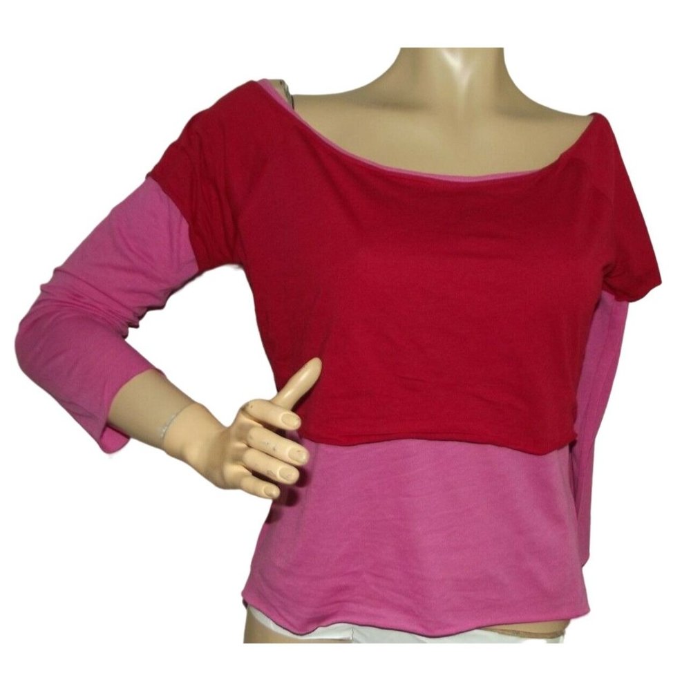 Calvin Klein Junior Size XL Red & Pink Off-Shoulder Layered Shirt soft top dance